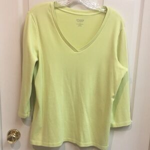 “Chico's” Women's Lemon/Lime Green V-Neck Top, 3/4 Sleeves, Size Xl / 1X